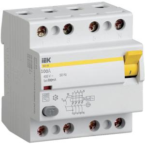 Дифференциальный выключатель (УЗО) 4П 100А 300мА ВД1-63 IEK