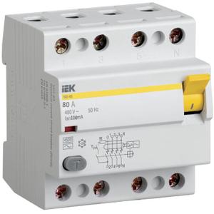 Дифференциальный выключатель (УЗО) 4П 80А 100мА ВД1-63 IEK